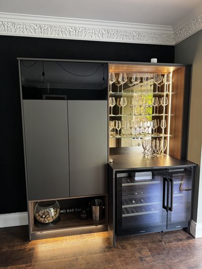 Illuminated kitchen drinks area in Macclesfield